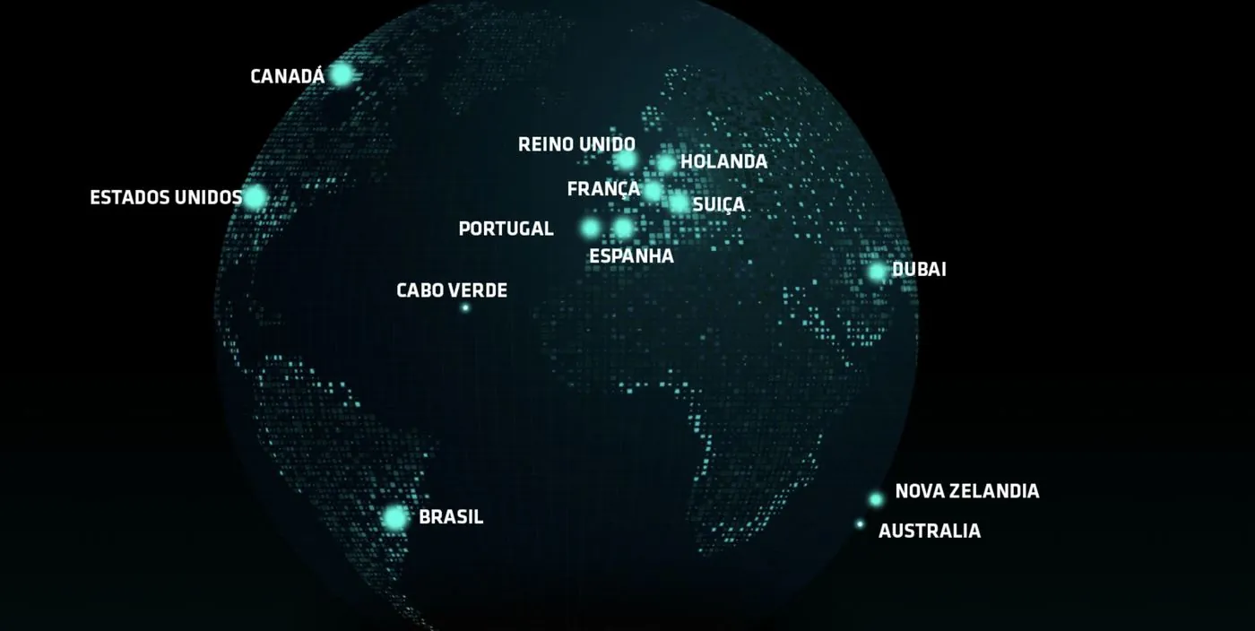 Globo com os países onde a Pulse já teve clientes